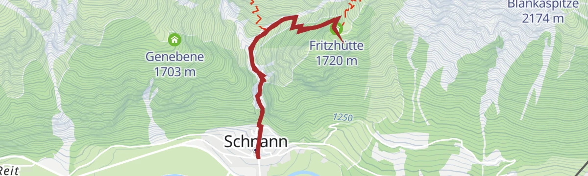 Route map: Schnann - Fritzhütte - Schnann
